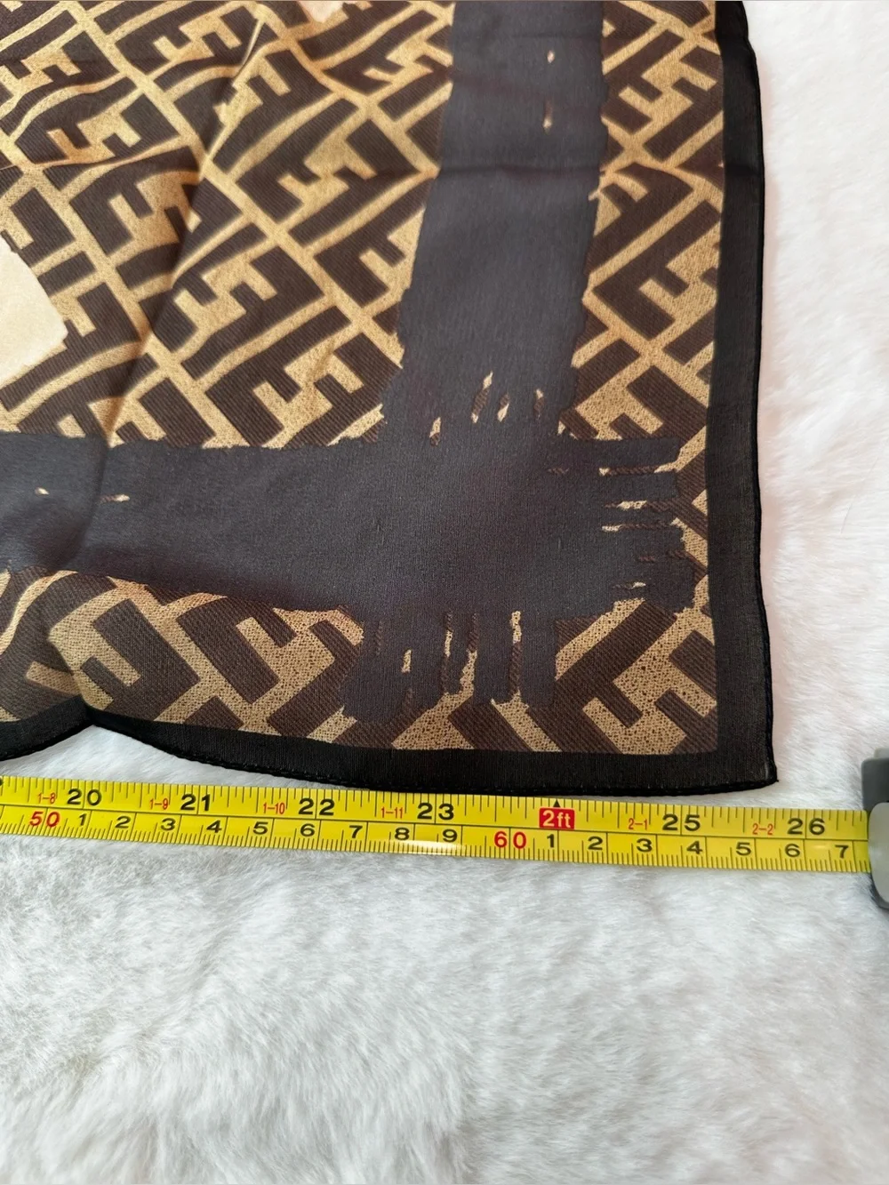 Fendi Brown Cream FF Monogram Diagonal Pattern Scarf